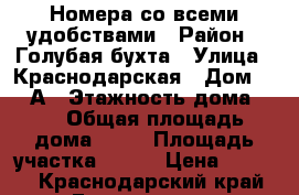 Номера со всеми удобствами › Район ­ Голубая бухта › Улица ­ Краснодарская › Дом ­ 21 А › Этажность дома ­ 2 › Общая площадь дома ­ 18 › Площадь участка ­ 200 › Цена ­ 1 800 - Краснодарский край, Геленджик г. Недвижимость » Дома, коттеджи, дачи аренда   